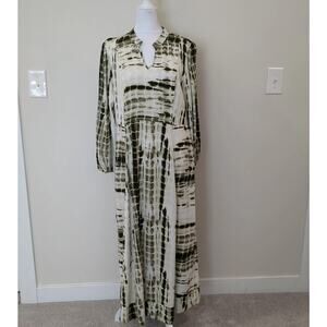 SOFT SURROUNDINGS Women's XL Petite Boho Green Tie Dye Hipster Long Sleeve Dress